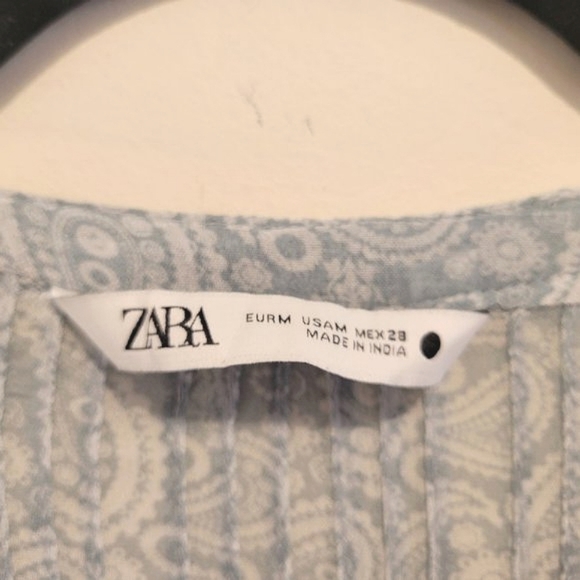 Zara Blue Teal Paisley Crinkled Relaxed Fit Button Down Maxi Sheath Dress M EUC - Picture 10 of 12